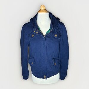 Quilted Hoodie Anthropologie Allihop Women's L Blue Zipper Jacket Preppy Cozy
